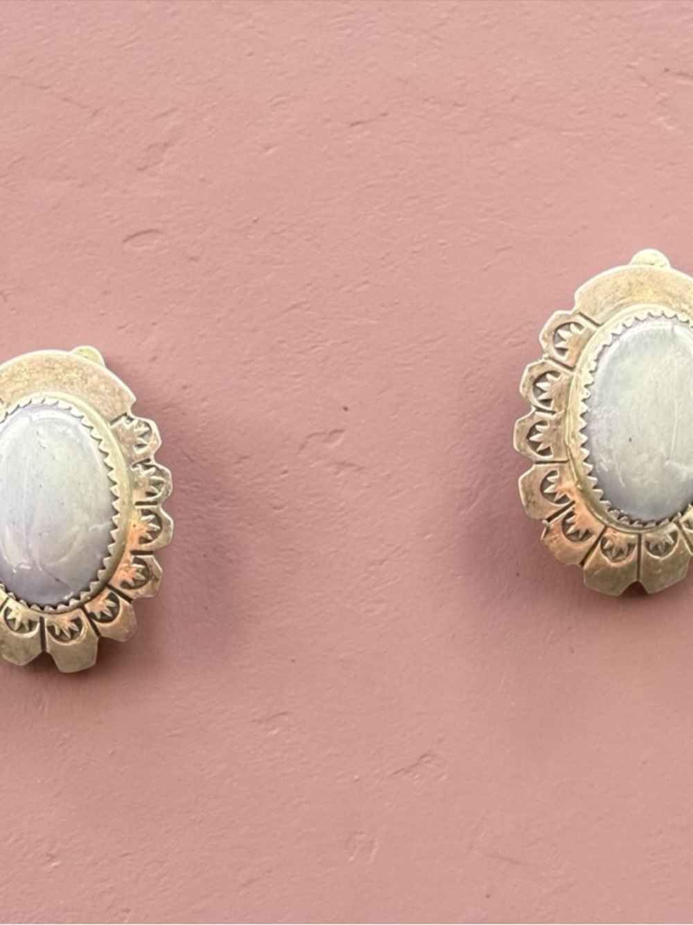Vintage Navajo Stamped Silver Earrings Genuine Stone Clip On Signed WT Sterling